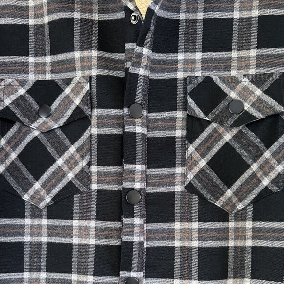 TeamLTD Mens Sherpa Lumberjacket Shacket SzM Flannel Plaid Cotton Workwear Chore - Picture 8 of 10